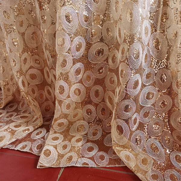 Gold Sequin Geometric Circle Embroidered Tulle Tablecloth – ER025