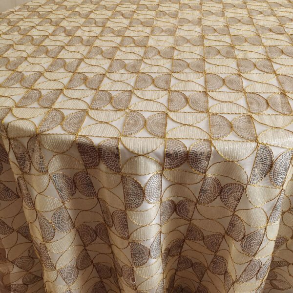 gold sequin tablecloth (4) Gold Sequin Geometric Fan Pattern Embroidered Tulle Tablecloth – ER038
