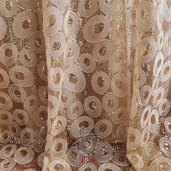 Gold Sequin Geometric Circle Embroidered Tulle Tablecloth – ER025