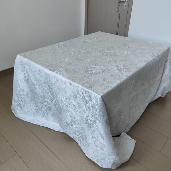 Grey Floral Jacquard Polyester Tablecloth for Hotel & Home Décor – B104