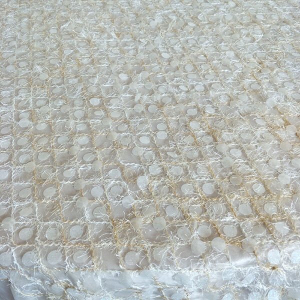 ivory embroidered tablecloth (1) Ivory Polka Dot Feather Embroidered Tulle Tablecloth for Luxury Events – ER033