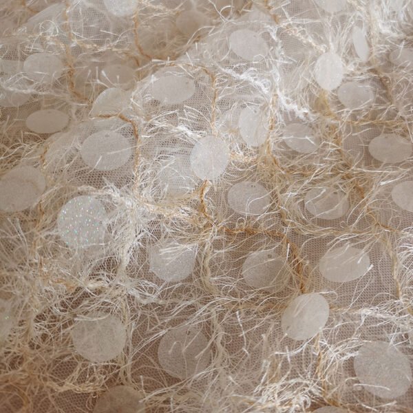 ivory embroidered tablecloth (2) Ivory Polka Dot Feather Embroidered Tulle Tablecloth for Luxury Events – ER033