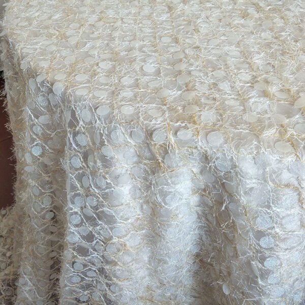 ivory embroidered tablecloth (4) Ivory Polka Dot Feather Embroidered Tulle Tablecloth for Luxury Events – ER033