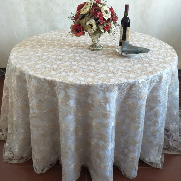 ivory rose tablecloth (2) Ivory Rose Cluster Embroidered Tulle Tablecloth for French Banquet – ER040