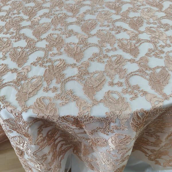 ivory rose tablecloth (4) Ivory Rose Cluster Embroidered Tulle Tablecloth for French Banquet – ER040