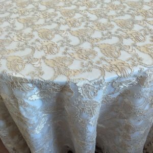 Ivory Rose Cluster Embroidered Tulle Tablecloth for French Banquet – ER040