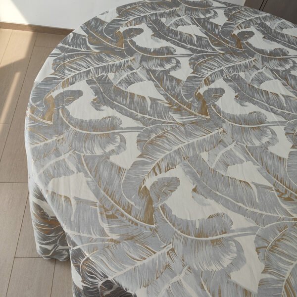 Luxury Leaf Jacquard Tablecloth Grey & Gold Texture | TC-B051