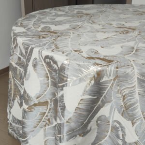 Luxury Leaf Jacquard Tablecloth Grey & Gold Texture | TC-B051