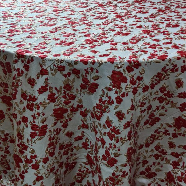 Red Vintage Floral Jacquard Tablecloth for Wedding | TC-B072