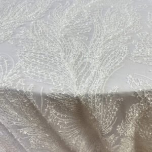 Silver Feather Embroidered Tulle Tablecloth for Modern Wedding – ER069