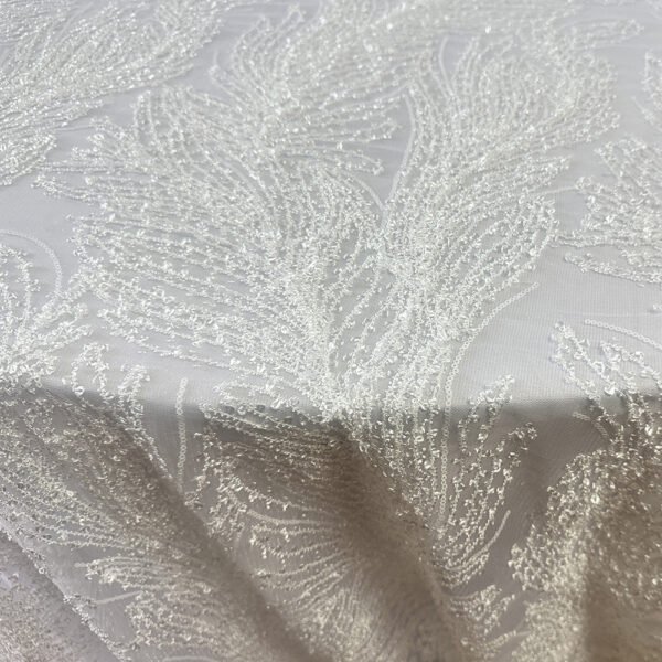 silver feather tablecloth (3) Silver Feather Embroidered Tulle Tablecloth for Modern Wedding – ER069