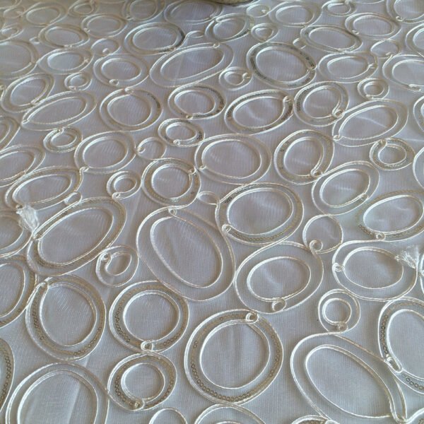 Silver Sequin Geometric Oval Embroidered Tulle Tablecloth – ER029