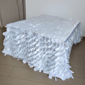White Embroidered 3D Petal Tablecloth for French Luxury Wedding – Square