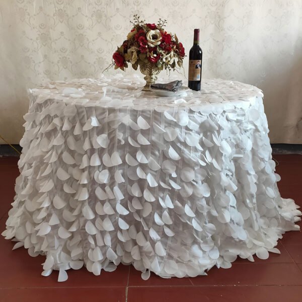 White Embroidered 3D Petal Tablecloth for French Luxury Wedding – Square