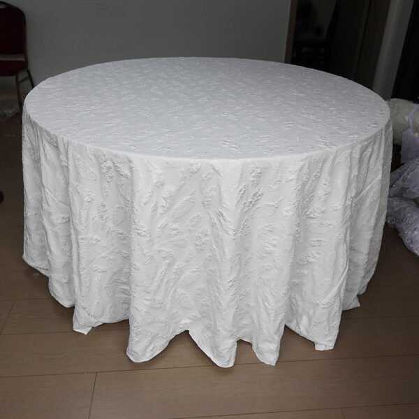 White Feather Jacquard Round Tablecloth for Wedding | TC-B115