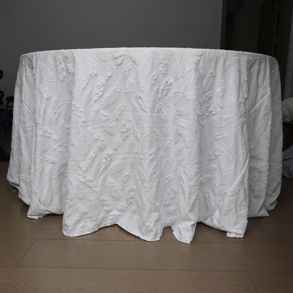 White Feather Jacquard Round Tablecloth for Wedding | TC-B115