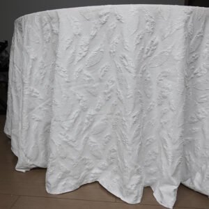 White Feather Jacquard Round Tablecloth for Wedding | TC-B115