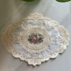 RED MAPLE French Lace Placemats Set of 4, Oval Embroidered Mesh Table Mats, Vintage Floral Dining Placemats for Coffee Table, Tea Party, Wedding Decor, 12.2 x 16.5 Inch