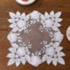 RED MAPLE Beaded Embroidered Lace Table Topper, Square Mesh Floral Cover with Handmade Pearl Beads, Decorative Dust Cover for Coffee Table, Nightstand, Dresser