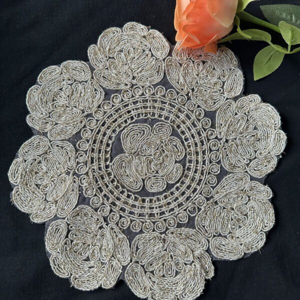 RED MAPLE Rose Embroidered Round Placemats Set of 4, Floral Lace Mesh Table Mats for Dining Table, Vase, Tea Cup, Coffee Table Decor, 15 Inch