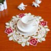 RED MAPLE Embroidered Round Placemats Set of 4, Floral Cutwork Fabric Table Mats, European Garden Style Placemats for Plates, Bowls, Tea Cups and Coffee Table Decor, 11.8 Inch