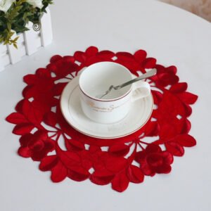 RED MAPLE Embroidered Round Placemats Set of 4, Floral Cutwork Fabric Table Mats, European Garden Style Placemats for Plates, Bowls, Tea Cups and Coffee Table Decor, 11.8 Inch