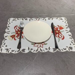 RED MAPLE Christmas Placemats Set of 4, Embroidered Cutwork Holiday Table Mats, Festive Fabric Plate Mats for Christmas Dinner, Party, Kitchen and Dining Table Decor, 11 x 17 Inch