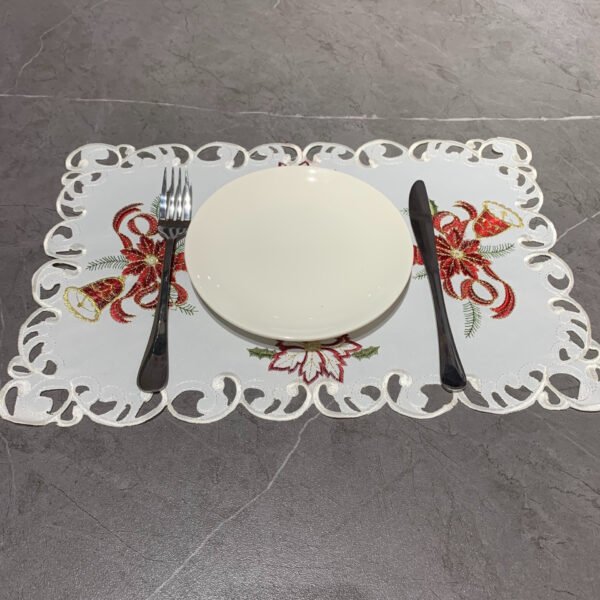 RED MAPLE Christmas Placemats Set of 4, Embroidered Cutwork Holiday Table Mats, Festive Fabric Plate Mats for Christmas Dinner, Party, Kitchen and Dining Table Decor, 11 x 17 Inch