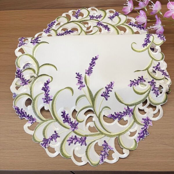 1 (4) Lavender Embroidered Cutwork Table Runner