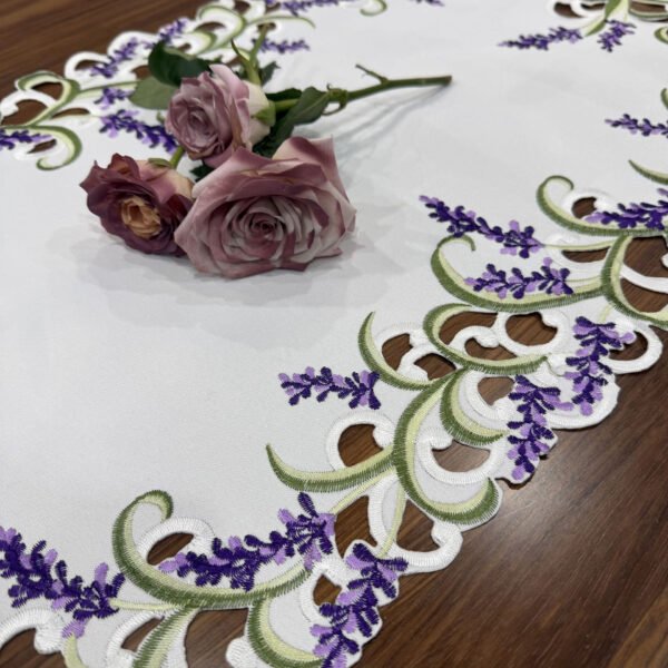 1 (5) Lavender Embroidered Cutwork Table Runner