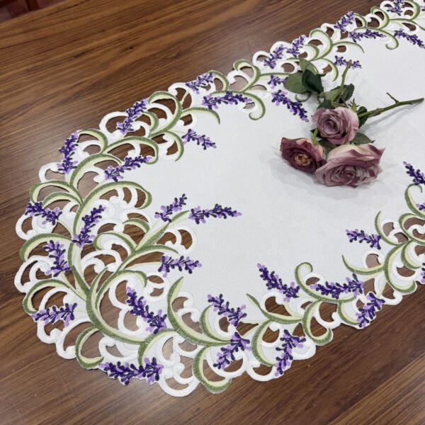 1 (7) Lavender Embroidered Cutwork Table Runner