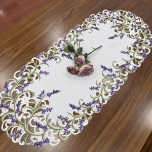Lavender Embroidered Cutwork Table Runner
