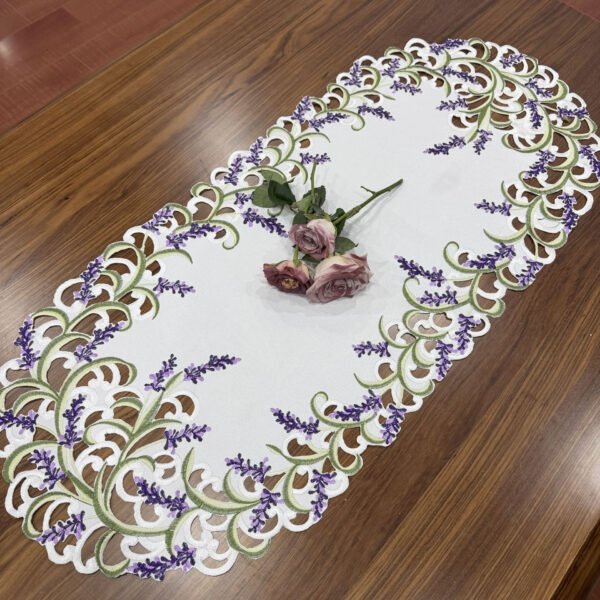 1 (8) Lavender Embroidered Cutwork Table Runner