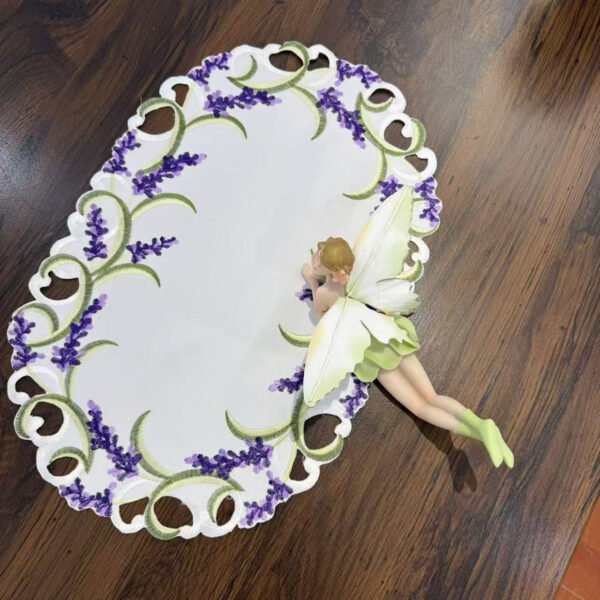 1 (9) Lavender Embroidered Cutwork Table Runner