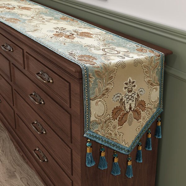 SKU_01_凡而赛-蓝色【长条桌旗带防滑底】 Vintage Chenille Table Runner