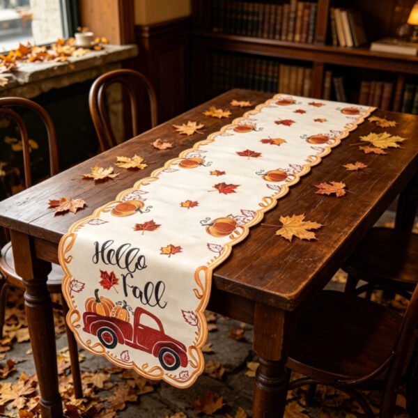 Thanksgiving Pumpkin Embroidered Table Runner