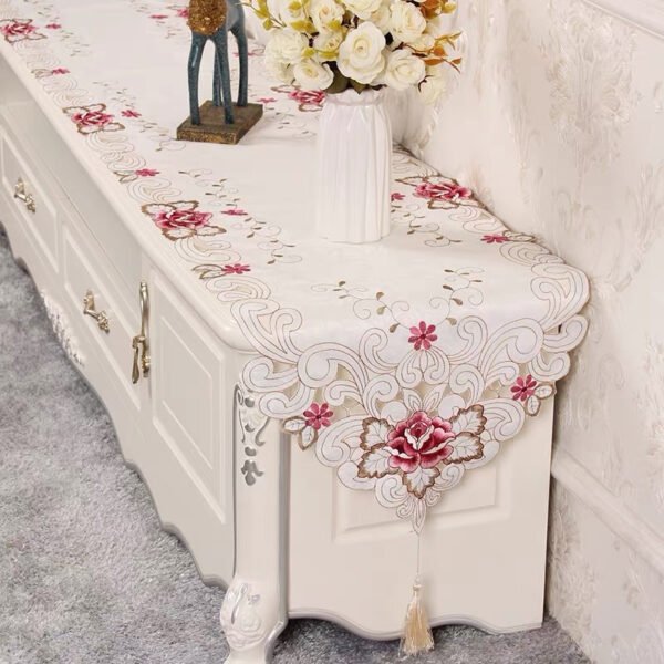 European Embroidered Cutwork Table Runner