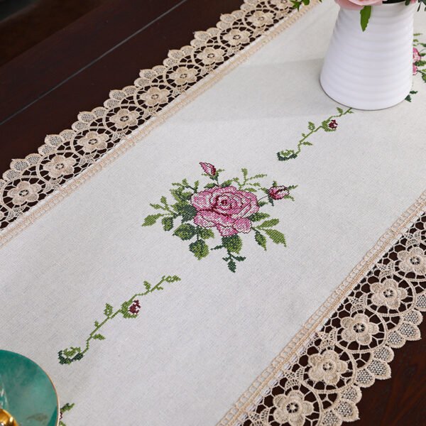 Vintage Rose Embroidered Table Runner