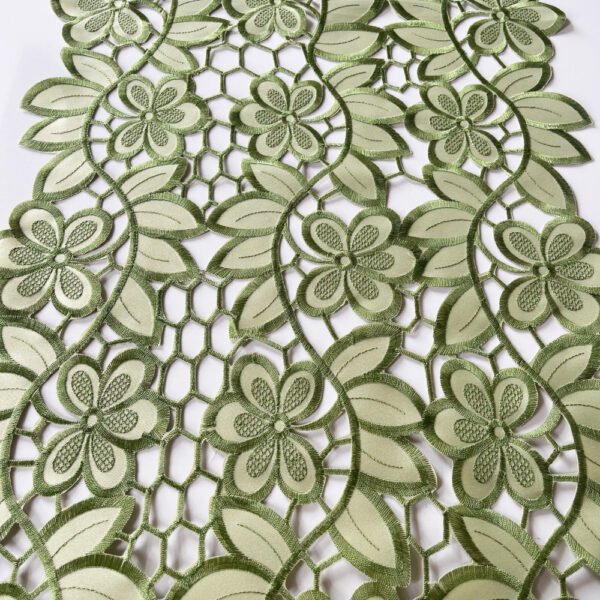 table runner (10) Green Cutwork Embroidered Table Runner