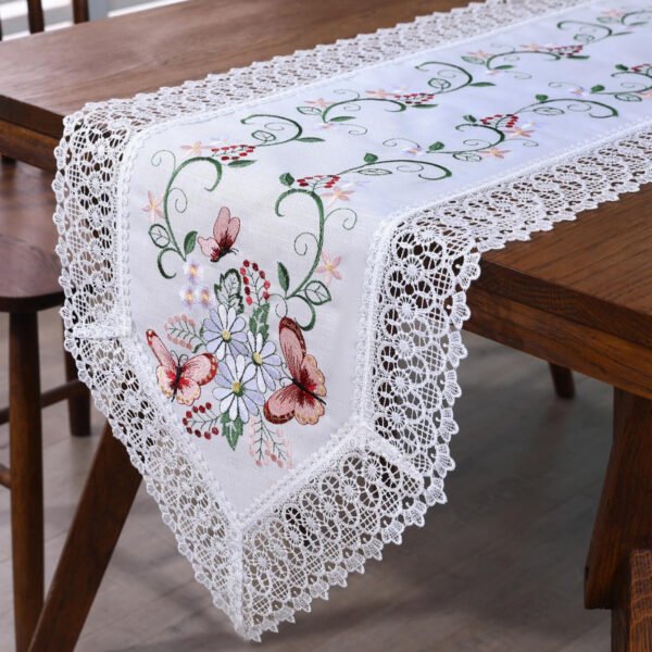 French Floral Embroidered Lace Table Runner