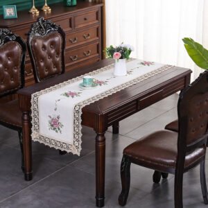 Vintage Rose Embroidered Table Runner