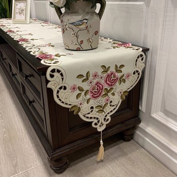 Floral Embroidered Cutwork Table Runner