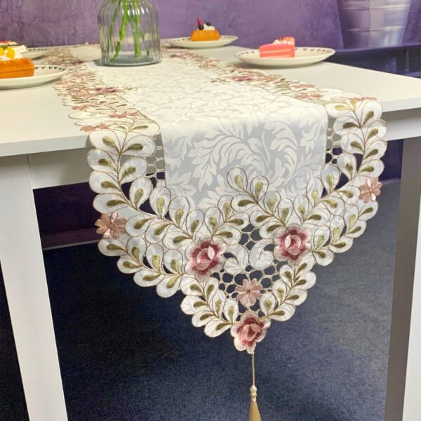 Pink Floral Embroidered Table Runner