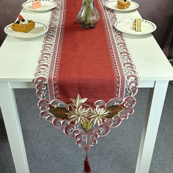 Christmas Red Embroidered Table Runner