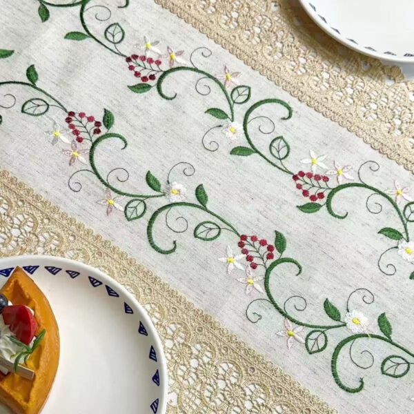 French Floral Embroidered Lace Table Runner