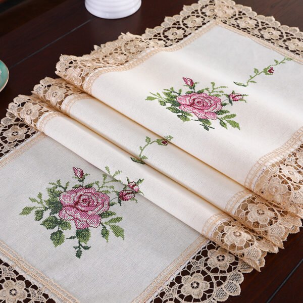Vintage Rose Embroidered Table Runner