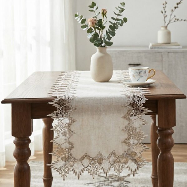 Natural Linen Blend Lace Table Runner