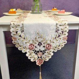 Pink Floral Embroidered Table Runner