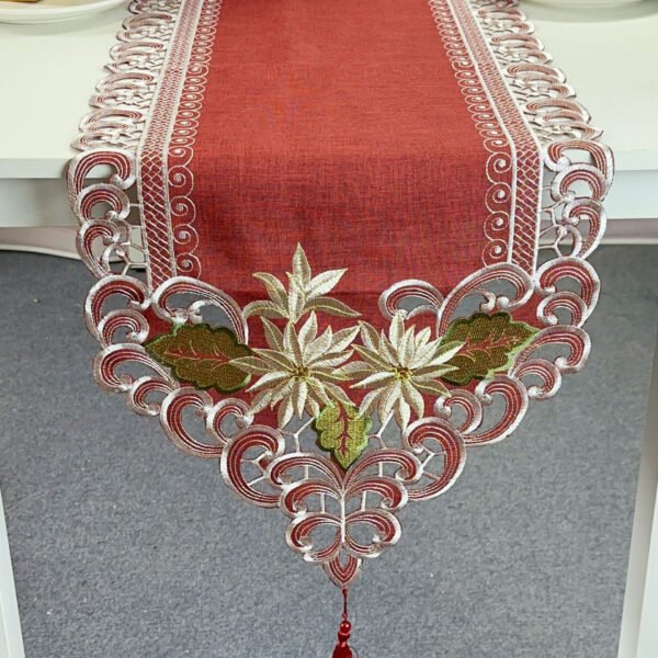 Christmas Red Embroidered Table Runner