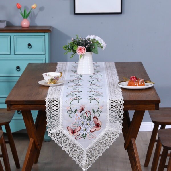 French Floral Embroidered Lace Table Runner